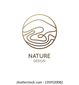 Wavy lines logo template. Vector linear round icon of water, mountain landscape. Minimal simple abstract emblem for business emblem, badge for a travel, tourism, ecology concept, health, yoga Center