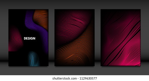 Wavy Lines in Movement. Abstract Backgrounds with Vibrant Gradient and Volume Effect in Modern Style. 3D Vector Abstraction with Distorted Shapes. Wavy Lines for Cover, Magazine, Poster, Brochure.