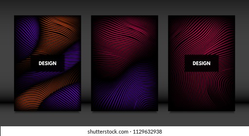 Wavy Lines in Movement. Abstract Backgrounds with Vibrant Gradient and Volume Effect in Modern Style. 3D Vector Abstraction with Distorted Shapes. Wavy Lines for Cover, Magazine, Poster, Brochure.