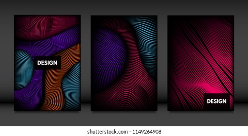 Wavy Lines in Movement. Abstract Backgrounds with Vibrant Gradient and Volume Effect in Modern Style. 3D Vector Abstraction with Distorted Shapes. Wavy Lines for Cover, Magazine, Poster, Brochure.