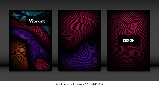 Wavy Lines in Movement. Abstract Backgrounds with Vibrant Gradient and Volume Effect in Modern Style. 3D Vector Abstraction with Distorted Shapes. Wavy Lines for Cover, Magazine, Poster, Brochure.