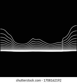 Wavy Linien auf schwarzem Hintergrund. Stufenweise oszillierend nach oben.
