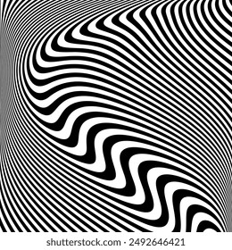 Líneas onduladas Op Art Design con efecto de ilusión 3D. Textura Abstractas en blanco y negro. Ilustración vectorial.