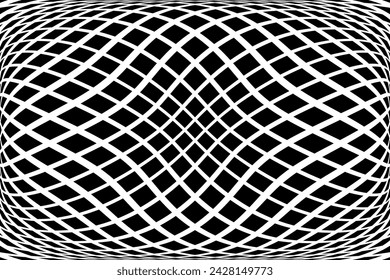 Wavy Lines Op Art Pattern. 3D Illusion. Abstract Black and White Textured Background. Vector Illustration.