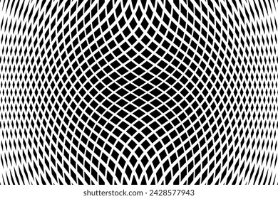 Wavy Lines Op Art Pattern. Abstract Black and White Textured Background. Vector Illustration.