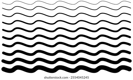 Wavy lines in order from thin to thick . The lines are curved thick thin as a design complement 