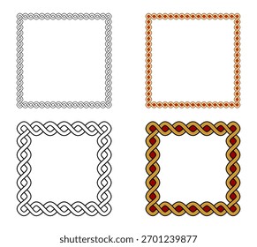 Conjunto de Ilustración vectorial de borde de marco cuadrado decorativo de ornamento de líneas onduladas