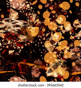 Wavy lines, ovals, triangular elements, dark and light spots. Bubbles and waves. Abstract vector template. Editable. Seamless background. Brown water. Undersea world. Mixed randomly