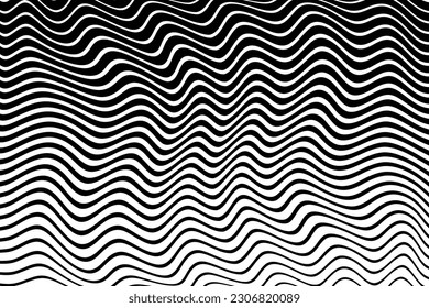 Wavy Lines Pattern with 3D Illusion and Twisting Motion Effect. Abstract Black and White Texture. Vector Art.