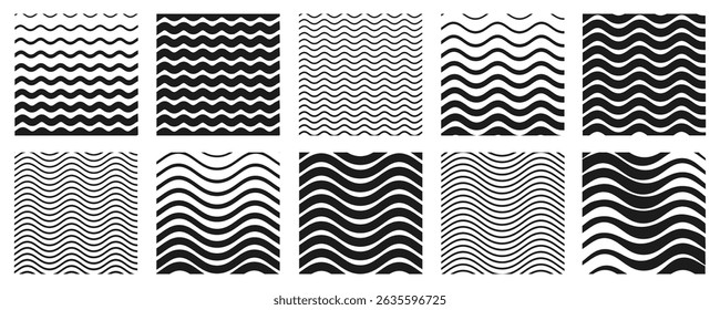 Wavy lines pattern set, wave texture - vector