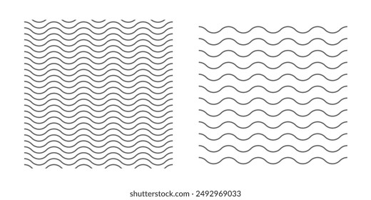 Wavy lines pattern vector element, wave ripple thin line strokes simple zigzag texture set, stream zig zag background backdrop image clip graphic illustration 