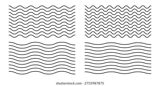 Wavy lines pattern vector element, wave ripple thin line strokes simple zigzag texture set, stream zig zag background backdrop image clip graphic illustration 