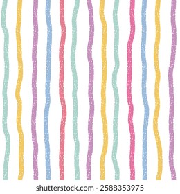 Wavy lines with pencil crayon texture Seamless pattern. Striped child chalk drawings striped Background. Great for fabric print, wallpaper, kids design, cover, packaging, wrapping paper, scrapbook