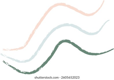 Wavy lines resembling stars and comets drawn with crayon texture. Curved strokes create a dynamic and playful effect in a minimalist style. Cartoon vector illustration