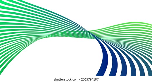 Wavy lines or ribbons. Multicolored striped gradient. Creative unusual background with abstract gradient wave lines for creating trendy banner, poster. Vector eps