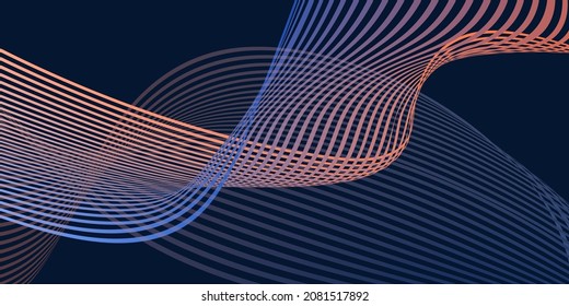 Wavy lines or ribbons. Multicolored striped gradient. Creative unusual background with abstract gradient wave lines for creating trendy banner, poster. Vector eps