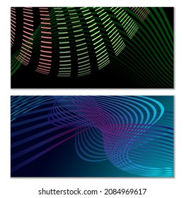 Wavy lines or ribbons. Multicolored striped gradient. Creative unusual background with abstract gradient wave lines for creating trendy banner, poster. Vector eps