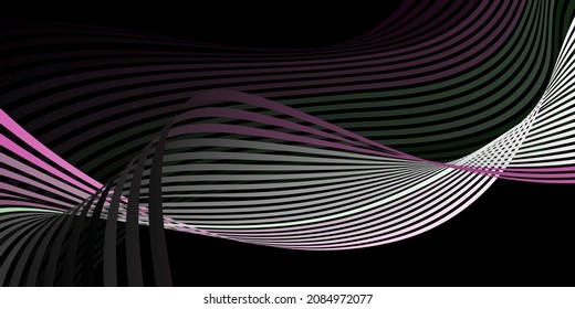 Wavy lines or ribbons. Multicolored striped gradient. Creative unusual background with abstract gradient wave lines for creating trendy banner, poster. Vector eps