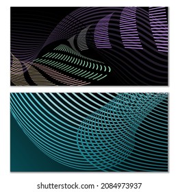 Líneas onduladas o cintas. Gradiente de rayas multicolor. Fondo creativo inusual con líneas de onda de gradiente abstracto para crear banner de moda, afiche. Pasos vectoriales