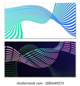Wavy lines or ribbons. Multicolored striped gradient. Creative unusual background with abstract gradient wave lines for creating trendy banner, poster. Vector eps