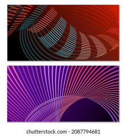 Wavy lines or ribbons. Multicolored striped gradient. Creative unusual background with abstract gradient wave lines for creating trendy banner, poster. Vector eps