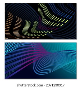 Wavy lines or ribbons. Multicolored striped gradient. Creative unusual background with abstract gradient wave lines for creating trendy banner, poster. Vector eps