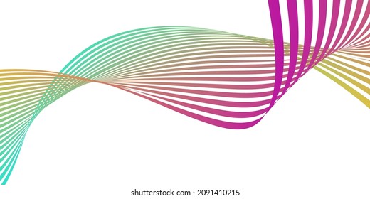 Wavy lines or ribbons. Multicolored striped gradient. Creative unusual background with abstract gradient wave lines for creating trendy banner, poster. Vector eps