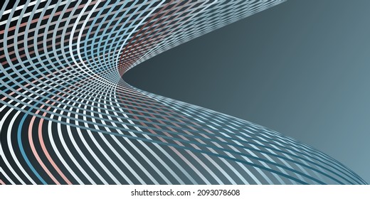Wavy lines or ribbons. Multicolored striped gradient. Creative unusual background with abstract gradient wave lines for creating trendy banner, poster. Vector eps