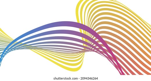 Wavy lines or ribbons. Multicolored striped gradient. Creative unusual background with abstract gradient wave lines for creating trendy banner, poster. Vector eps