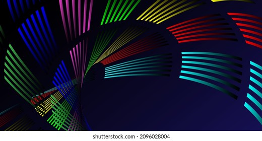Líneas onduladas o cintas. Gradiente de rayas multicolor. Fondo creativo inusual con líneas de onda de gradiente abstracto para crear banner de moda, afiche. Pasos vectoriales