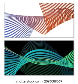 Wavy lines or ribbons. Multicolored striped gradient. Creative unusual background with abstract gradient wave lines for creating trendy banner, poster. Vector eps