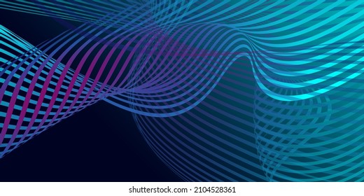 Wavy lines or ribbons. Multicolored striped gradient. Creative unusual background with abstract gradient wave lines for creating trendy banner, poster. Vector eps