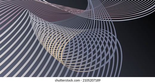 Flüchtige Linien oder Bänder. mehrfarbiger gestreifter Farbverlauf. Kreativer ungewöhnlicher Hintergrund mit abstrakten Farbverlauf-Wellenlinien zum Erstellen von trendigem Banner, Poster. Vektorpfäge