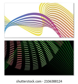 Flüchtige Linien oder Bänder. mehrfarbiger gestreifter Farbverlauf. Kreativer ungewöhnlicher Hintergrund mit abstrakten Farbverlauf-Wellenlinien zum Erstellen von trendigem Banner, Poster. Vektorpfäge