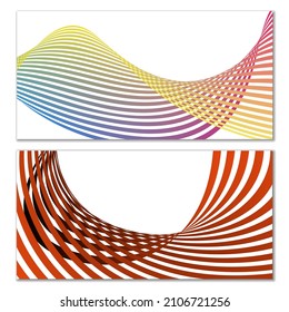 Líneas onduladas o cintas. Gradiente de rayas multicolor. Fondo creativo inusual con líneas de onda de gradiente abstracto para crear banner de moda, afiche. Pasos vectoriales