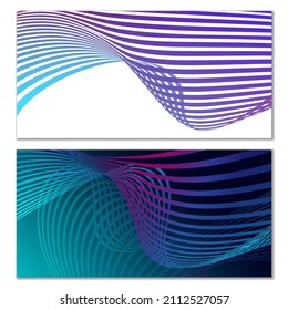 Wavy lines or ribbons. Multicolored striped gradient. Creative unusual background with abstract gradient wave lines for creating trendy banner, poster. Vector eps