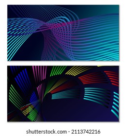 Wavy lines or ribbons. Multicolored striped gradient. Creative unusual background with abstract gradient wave lines for creating trendy banner, poster. Vector eps