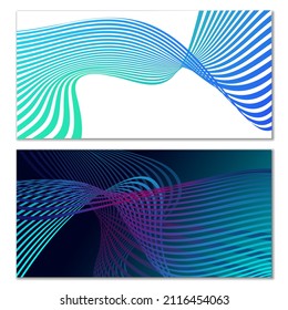 Wavy lines or ribbons. Multicolored striped gradient. Creative unusual background with abstract gradient wave lines for creating trendy banner, poster. Vector eps