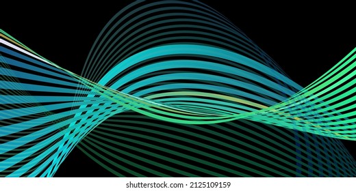 Wavy lines or ribbons. Multicolored striped gradient. Creative unusual background with abstract gradient wave lines for creating trendy banner, poster. Vector eps