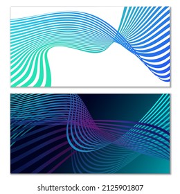 Wavy lines or ribbons. Multicolored striped gradient. Creative unusual background with abstract gradient wave lines for creating trendy banner, poster. Vector eps