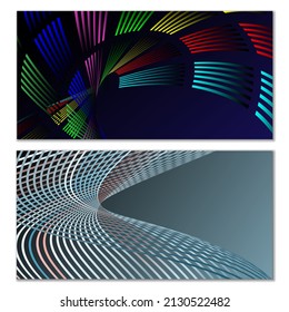 Wavy lines or ribbons. Multicolored striped gradient. Creative unusual background with abstract gradient wave lines for creating trendy banner, poster. Vector eps