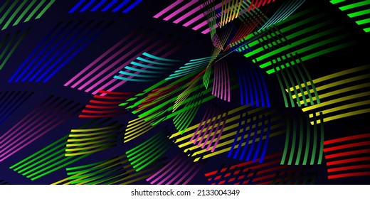 Wavy lines or ribbons. Multicolored striped gradient. Creative unusual background with abstract gradient wave lines for creating trendy banner, poster. Vector eps