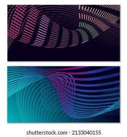 Wavy lines or ribbons. Multicolored striped gradient. Creative unusual background with abstract gradient wave lines for creating trendy banner, poster. Vector eps