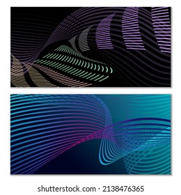 Wavy lines or ribbons. Multicolored striped gradient. Creative unusual background with abstract gradient wave lines for creating trendy banner, poster. Vector eps