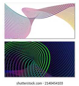 Wavy lines or ribbons. Multicolored striped gradient. Creative unusual background with abstract gradient wave lines for creating trendy banner, poster. Vector eps