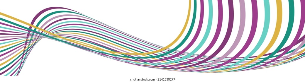 Líneas onduladas o cintas. Tira multicolor. Creativo fondo inusual con líneas de onda abstractas para crear banner de moda, afiche. Pasos vectoriales