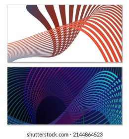Wavy lines or ribbons. Multicolored striped gradient. Creative unusual background with abstract gradient wave lines for creating trendy banner, poster. Vector eps