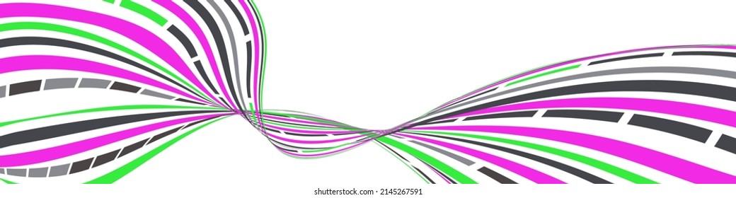 Líneas onduladas o cintas. Tira multicolor. Creativo fondo inusual con líneas de onda abstractas para crear banner de moda, afiche. Pasos vectoriales
