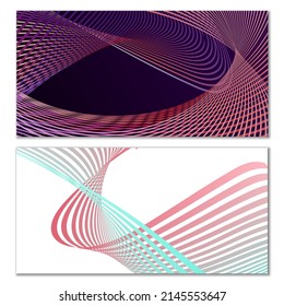 Wavy lines or ribbons. Multicolored striped gradient. Creative unusual background with abstract gradient wave lines for creating trendy banner, poster. Vector eps