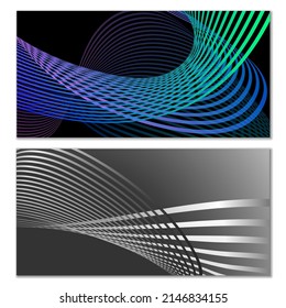 Wavy lines or ribbons. Multicolored striped gradient. Creative unusual background with abstract gradient wave lines for creating trendy banner, poster. Vector eps